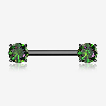 A Pair of Implant Grade Titanium Blackline OneFit Threadless Prong Gem Sparkle Nipple Barbell-Vitrail Medium